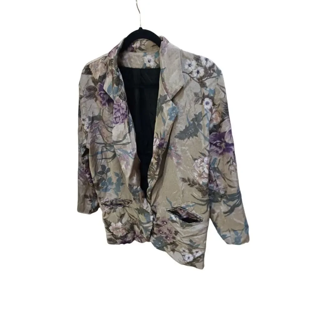Vintage Kensington Square Blazer Petite One Button Size SP Floral Sand Rare